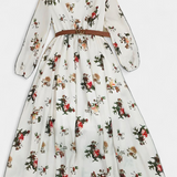 Vestido Maxi Amanda Floral con Escote en V y Mangas Largas