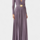 Vestido Largo Plisado Raisa con Escote en V Profundo