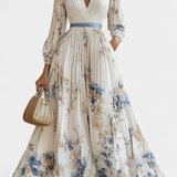 Vestido Maxi de Chifón Plisado Phaedra con Mangas de Globo