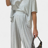 Conjunto Casual Trista de Top Suave y Pantalones de Pierna Ancha