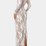 Vestido Largo de Encaje Adoria con Escote Cuadrado