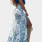 Falda Maxi Floral Kala con Abertura y Volantes