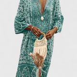Vestido Largo Chinara Boho con Bordado Étnico y Silueta Relajada