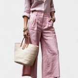 Conjunto de Camisa Suelta y Pantalones Capri en Rosa