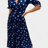 Vestido Midi de Lunares Lizzie con Escote en V Profundo
