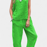 Conjunto de Chaleco Sin Mangas y Pantalón Leona en Lino de Algodón