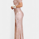 Vestido de Sirena con Hombros Descubiertos y Lentejuelas