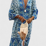 Vestido Largo Chinara Boho con Bordado Étnico y Silueta Relajada