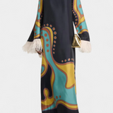 Vestido Maxi Retro Kiara con Flecos de Plumas
