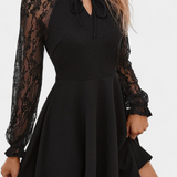 Vestido Mini de Encaje Floral Jasella con Mangas Largas