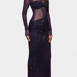 Vestido de Noche Dottie con Detalles Transparentes