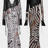 Vestido Taisia de Impresión de Cebra con Escote Profundo