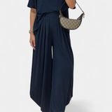 Conjunto Casual Trista de Top Suave y Pantalones de Pierna Ancha