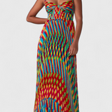 Vestido Maxi Janis con Estampado Artístico y Cuello Halter Corazón