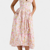 Vestido Midi Margie con Escote en V y Estampado Floral Romántico