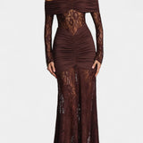 Vestido Maxi Bruma de Encaje con Volantes Sin Tirantes
