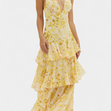 Vestido Domenica de Chiffon con Escote en V y Capas Fluidas