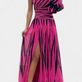 Vestido Maxi Elegante Bethania con Un Hombro y Rayas