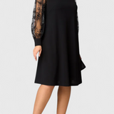 Vestido Bellezza de Encaje con Mangas Largas y Cuello Redondo
