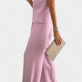Conjunto Elegante Paloma de 2 Piezas con Blusa Sin Mangas y Pantalones Fluidos
