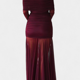 Vestido Cornella Maxi Sin Tirantes con Pliegues Esculturales