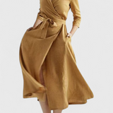 Vestido Midi Vintage Sharon en Algodón y Lino con Cuello Solapa