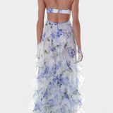 Vestido Maxi Bonnie con Volantes Florales y Cortes Laterales