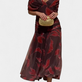 Vestido Largo Alondra con Estampado Floral de Fantasía y Escote en V
