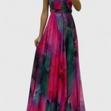 Vestido Maxi de Chiffón con Estampado Floral Caprice y Cuello Halter