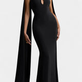 Vestido Maxi Faffienia con Cuello Halter y Corte de Ojal