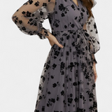 Vestido Maxi de Encaje Floral Iolanda con Mangas de Linterna