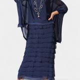 Vestido Midi Rosaria con Volantes y Bordes Deshilachados