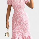 Vestido Midi Ajustado Champel con Mangas Abullonadas