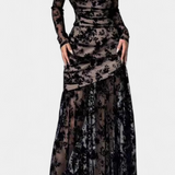 Vestido Largo Floral Alvana con Cuello Redondo