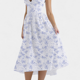 Vestido Midi Margie con Escote en V y Estampado Floral Romántico