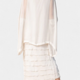 Vestido Midi Rosaria con Volantes y Bordes Deshilachados