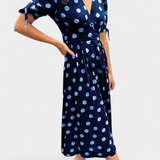 Vestido Midi de Lunares Lizzie con Escote en V Profundo