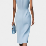 Vestido Midi de Manga Larga Mona con Cuello Redondo