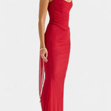 Vestido Maxi de Malla Blair con Corsé Fruncido