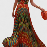 Vestido Maxi Janis con Estampado Artístico y Cuello Halter Corazón