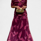 Vestido Largo Alondra con Estampado Floral de Fantasía y Escote en V