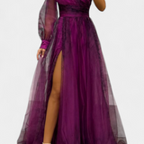 Vestido Maxi de Chiffon Becca con Un Hombro y Flor Voluminosa