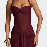 Vestido Maxi Florian con Escote Halter y Silueta de Sirena