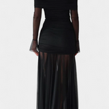 Vestido Cornella Maxi Sin Tirantes con Pliegues Esculturales