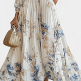 Vestido Maxi de Chifón Plisado Phaedra con Mangas de Globo
