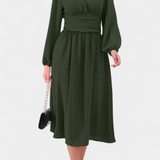Vestido Midi de Oficina Faela con Puntos Suizos