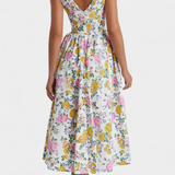 Vestido Midi Margie con Escote en V y Estampado Floral Romántico