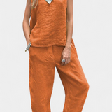 Conjunto de Chaleco Sin Mangas y Pantalón Leona en Lino de Algodón
