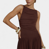 Vestido Maxi Maddy sin Mangas con Drapado Lateral