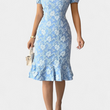 Vestido Midi Ajustado Champel con Mangas Abullonadas